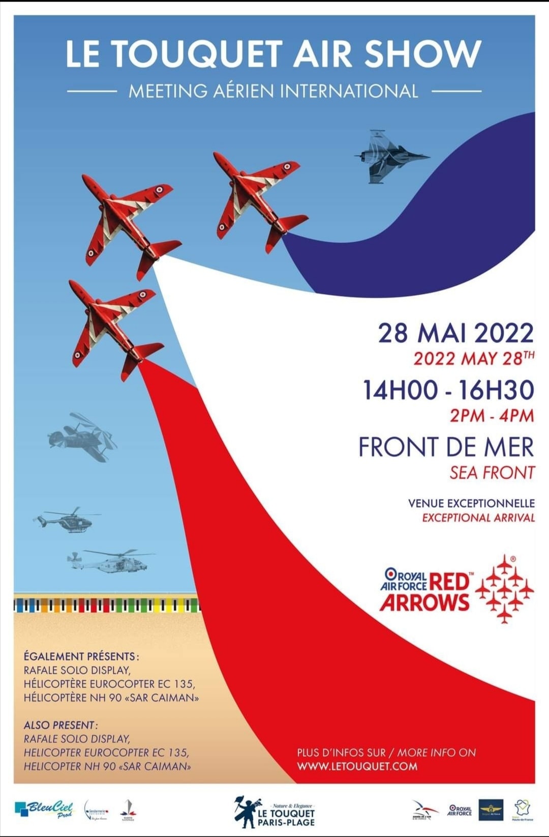 Meeting Aérien international - Le Touquet Paris-Plage Rafale solo display red arrows nh90