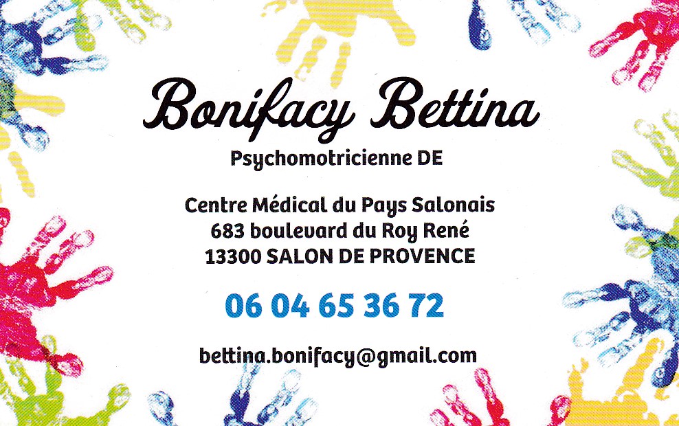 BONIFACY Bettina Psychomotricienne Cabinet de Psychomotricité Centre médical du Pays Salonais 683 boulevard du Roi René 13300 SALON DE PROVENCE bonifacy-psychomotricite psychomotricien salon de provence 